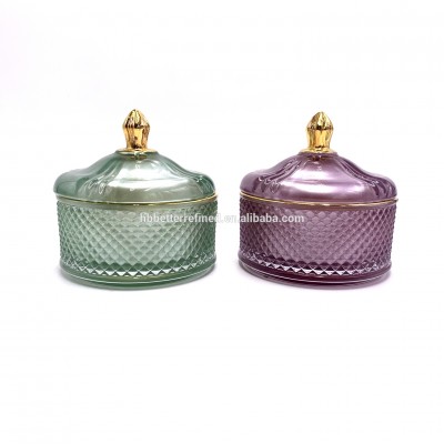 GEO Cut gift pearl purple food storage festival decor candle jar Glass vintage Christmas decoration candy wax cup Candlesticks