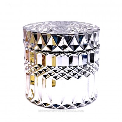 retail GEO silver Cut Candle Glass Jar 7oz gold wax cup glass jars departs candle holder wax soy container food storage ribbed