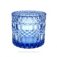 retail blue GEO Cut Candle Glass Jar 7oz gold wax cup glass jars departs candle holder wax soy container food storage