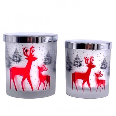 decorative empty glass candle jars with hollow metal lids for christmas