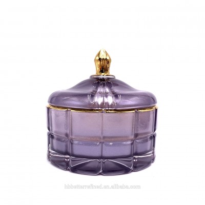 GEO cut mini pearl violet purple round wax cup new style Rose gold glass candle jar with lid retail candy jar hot selling