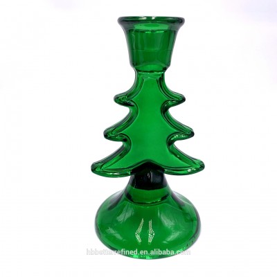 Wholesale green home decoration Christmas candle holder Glass Serving Trays tree empty wax cup little bell decor festival