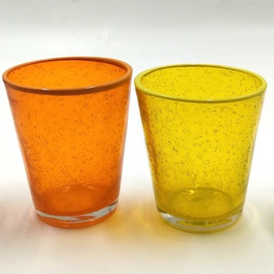 tinted color glass tumbler with bubble and colorful rim water cup