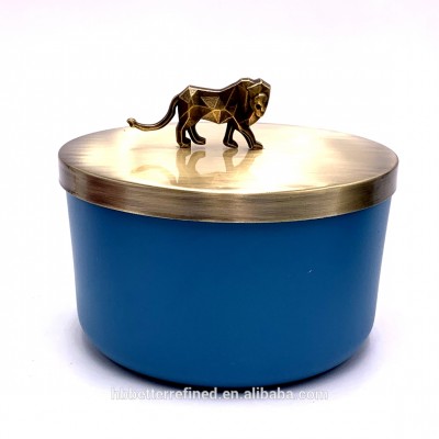 matte lion candle jar with decorative animal metal handle glass wax cup container soy wax tiger rhino elephant mouse rat deer