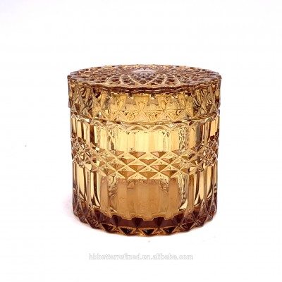 retail GEO Cut amber Candle Glass Jar 7oz 6oz wax cup glass jars departs candle holder wax soy container food storage ribbed