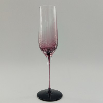 Mouth Blown Solid Purple Color Bubbles Champagne Glass