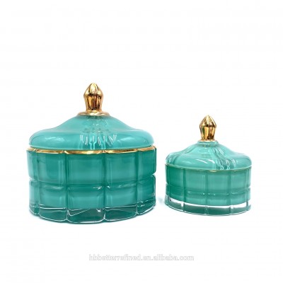 GEO cut mini teal mint green round wax cup new style glass candle jar with lid retail candy jar hot selling home decor BR