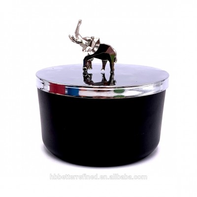 Wholesale empty candle jar decorative animal metal lid knot matte black frost soy wax tiger rhino elephant mouse rat deer