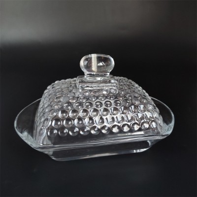 High transparency glass butter dish with beaded decor