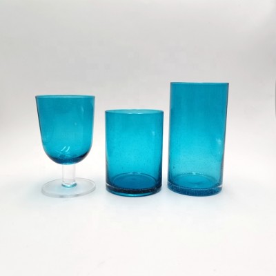 hot sale blue color bubble wine glass highball glass tumbler set of three